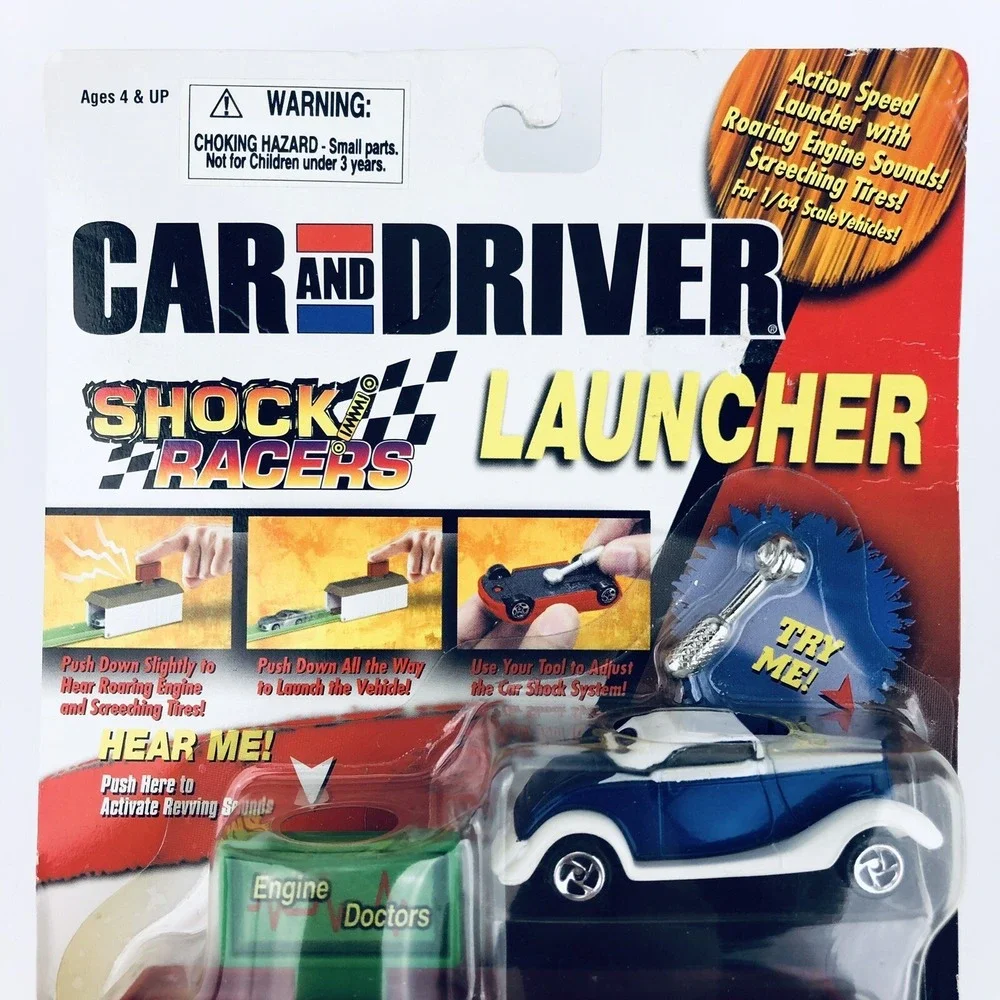 Road Champs Car and Driver Shock Racers Launcher Hot Rod Die Cast Car 1/64 Scale